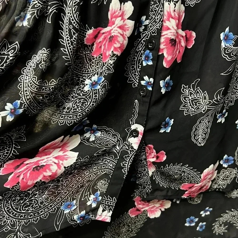 Torrid Paisley Print Chiffon Button Front Hi-Low‎ Top - Picture 6 of 8